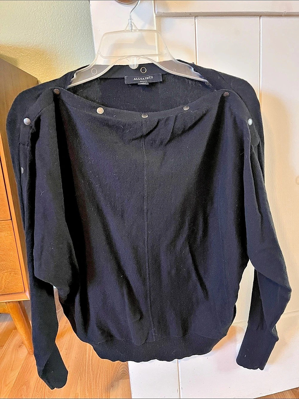 All Saints Black Snap-Front Sweater